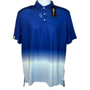 RLX Ralph Lauren Golf Polo Shirt Blue White Ombre Wicking Mens M Performance
